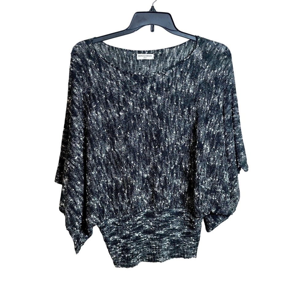 Georgina Estefania Pullover Knit Sweater Womens L 3/4 Dolman Sleeve Black White
